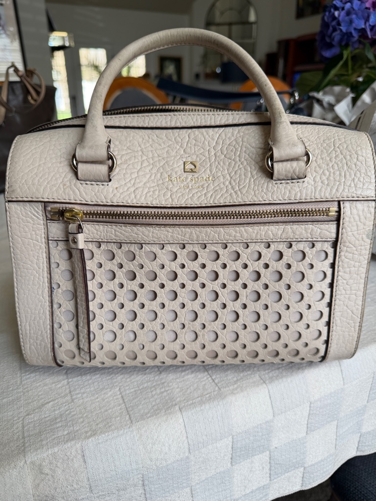 Kate Spade Perforated Cream Leather Satchel With Gold Hardware